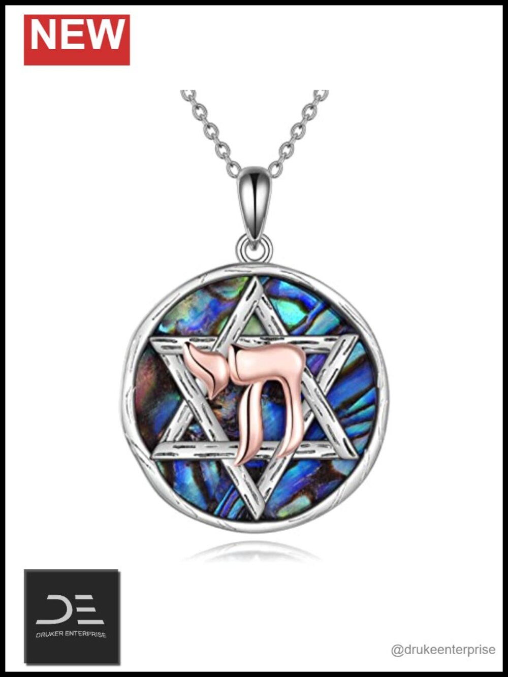 Sterling Silver Star of David Pendant Necklace, 18" Chain, Abalone Inlay